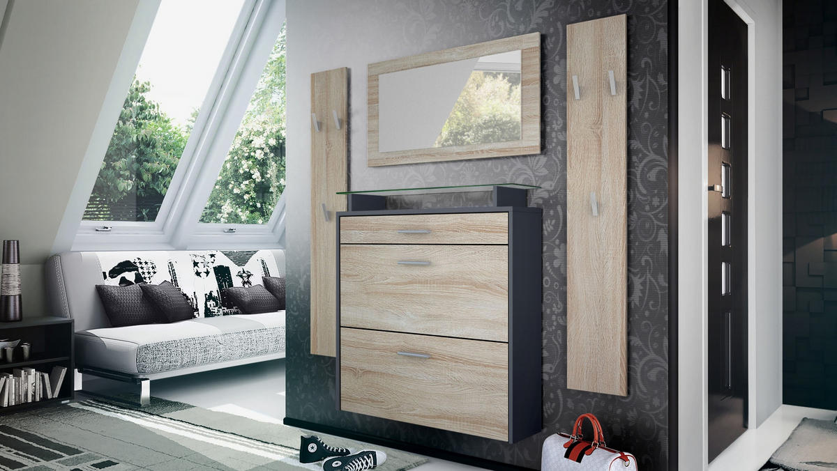 GARDEROBE Malea Fronten in Eiche sägerau - Eiche San Remo, Holzwerkstoff (180/180/23cm) - Vladon