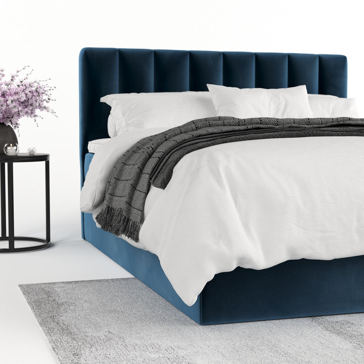 BOXBETT Lusso 140/200 cm Dunkelblau im Kronos Stoff - Schwarz/Dunkelblau, Holz/Holzwerkstoff (140/200cm) - AltaBeds