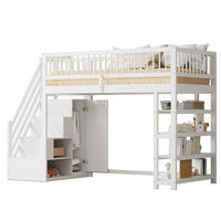 HOCHBETT 90x200 Massivholz Kleiderschrank Regale Stauraum Weiß - Weiß, Holzwerkstoff - FLIEKS