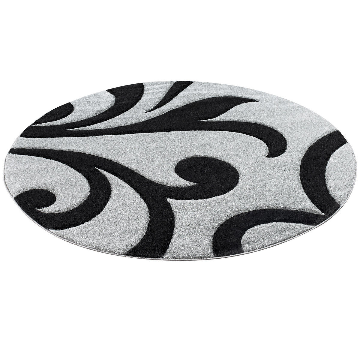 DESIGNER TEPPICH MAUI RANKEN RUND - Schwarz/Grau, Textil (160/160cm) - Pergamon