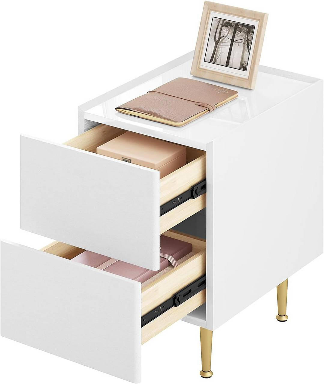 NACHTTISCH 2er Set, 30x51x40 cm, Weiß Hochglanz - Weiß Hochglanz/Goldfarben, Holz/Holzwerkstoff (30/51/40cm)
