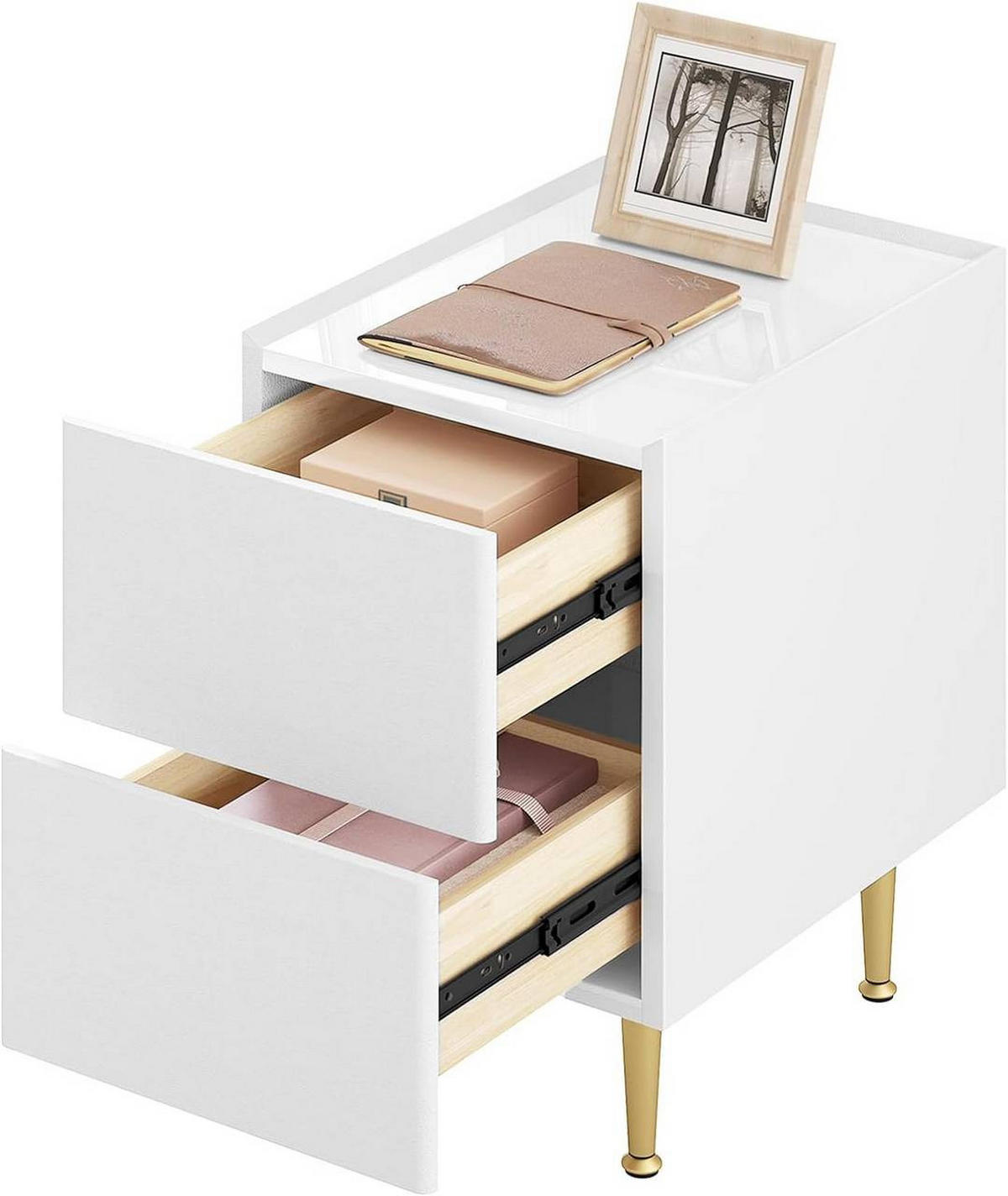 NACHTTISCH 2er Set, 30x51x40 cm, Weiß Hochglanz - Weiß Hochglanz/Goldfarben, Holz/Holzwerkstoff (30/51/40cm)
