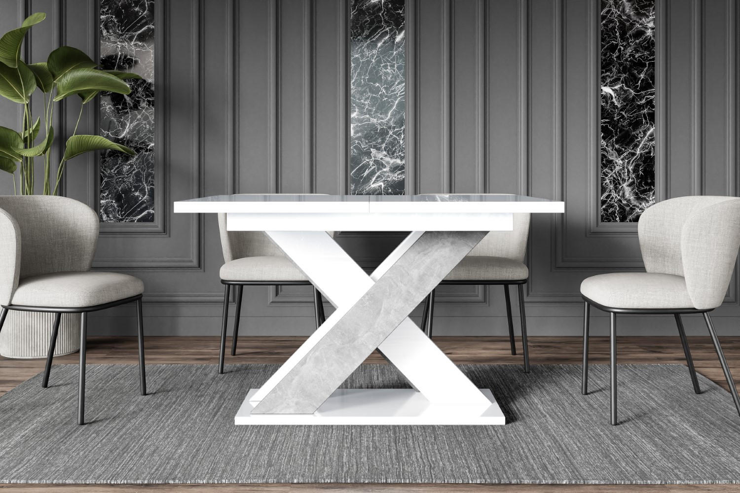 ESSTISCH ausziehbar 120 -160x90x75 cm - Hochglanz Weiß/Betonoptik - AOX - Weiß Hochglanz, Holzwerkstoff (120/90/75cm) - ALTDECOR
