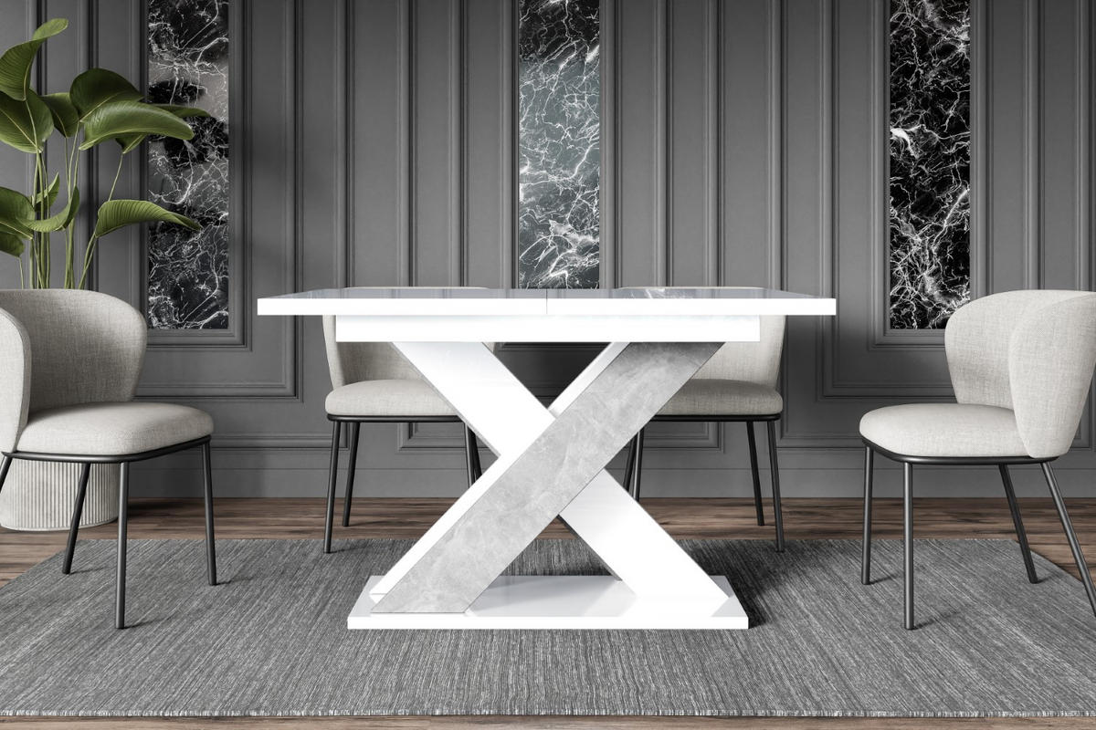 ESSTISCH ausziehbar 120 -160x90x75 cm - Hochglanz Weiß/Betonoptik - AOX - Weiß Hochglanz, Holzwerkstoff (120/90/75cm) - ALTDECOR