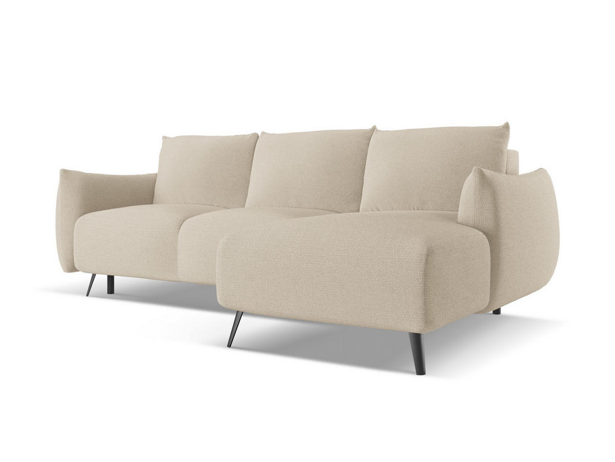 ECKSOFA mit Schlaffunktion Chenille Stoff Beige - Beige/Schwarz, Textil/Metall (242/162cm) - Makamii