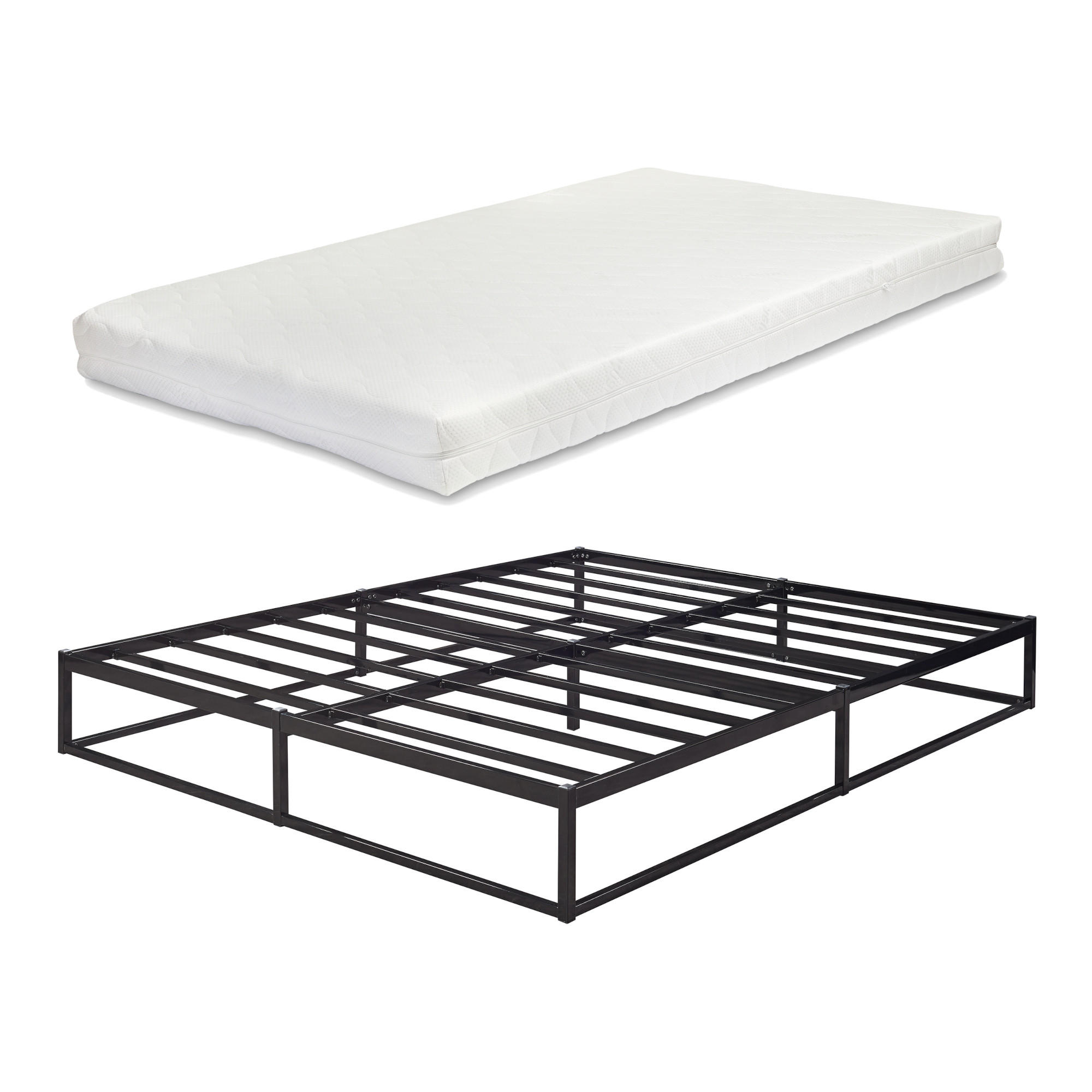 METALLBETT Trerunta mit Matratze - Schwarz/Weiß, Textil/Metall (160/200cm) - [en.casa]