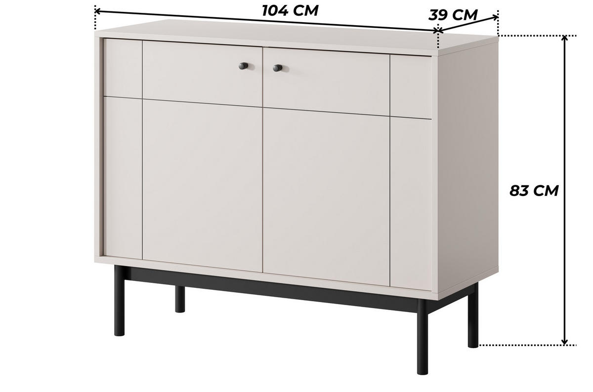 KOMMODE SORA K2D (Cashmere, Gefräste Front, Haefele Soft-Close, Holzfüße) - Kaschmir/Schwarz, Holz/Holzwerkstoff (104/83/39cm) - Ravio