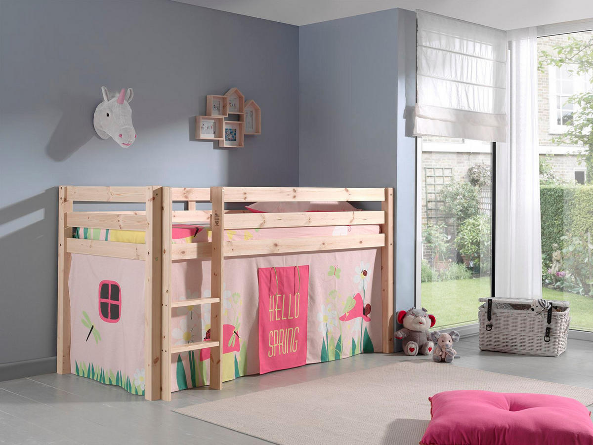 KINDERBETT Karolina 210x114x106 Massivholz Natur Textilset Spring 1 - Hellrosa/Kieferfarben, Holz (90/200cm) - 58aufmkessel