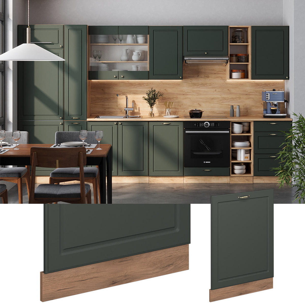 GESCHIRRSPÜLBLENDE Fame-Line Grün-Gold Landhaus 60 cm ohne Arbeitsplatte - Honigeiche/Eiche Wotan, Holzwerkstoff (60/81.8/1.6cm) - Vicco