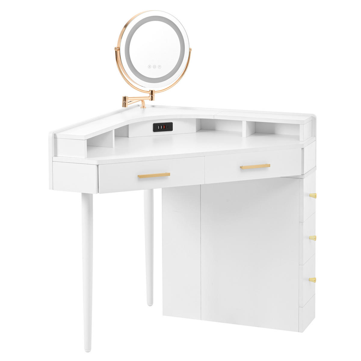 SCHMINKTISCH 105,5/75/120 cm weiß aus Spanplatte mit LED-Spiegel - Weiß, Holzwerkstoff (75/120/105.5cm) - OKWISH