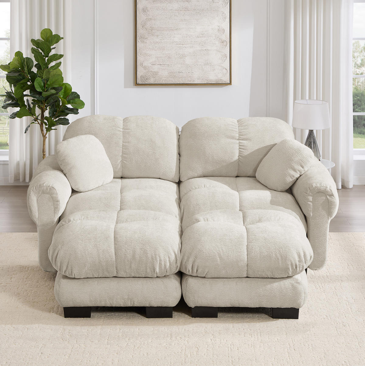 SOFA modular in U-Form Chenille Light Khaki - Hellbraun, Holz (149/90/190.1cm) - Meubliv
