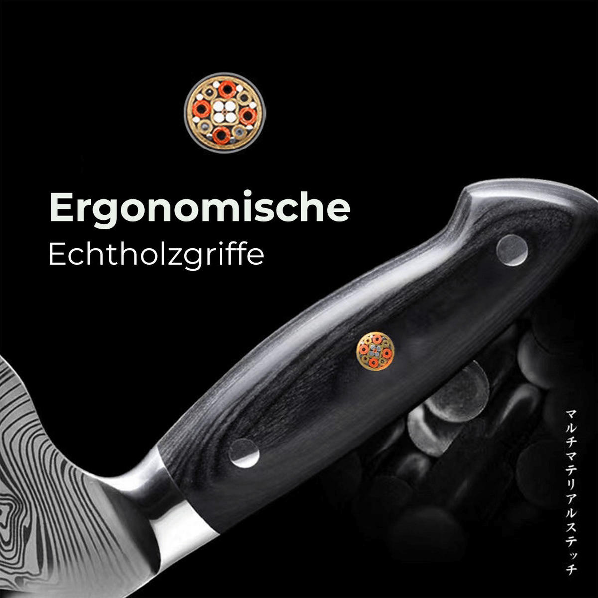 MESSER-SET 9-tlg. mit magnetischem Holz-Messerblock und Edelstahlklingen - Schwarz/Braun, Holz/Metall - Küchenkompane
