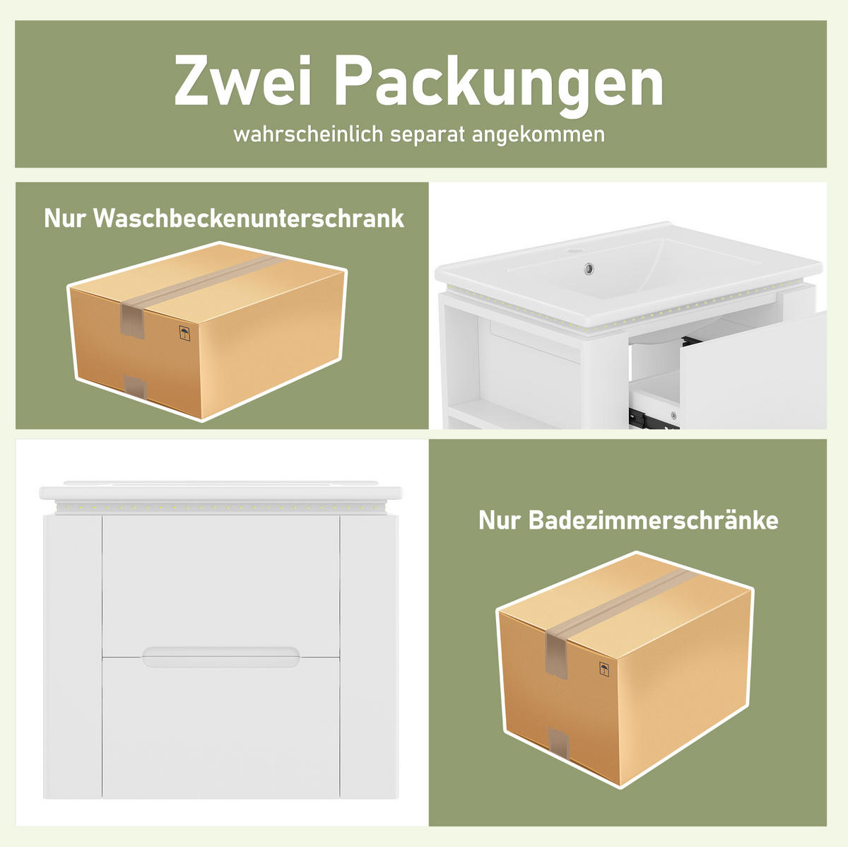 WASCHTISCHKOMBI 60/46/48,5 cm Weiß aus Keramik und MDF mit LED-Radarsensor-Beleuchtung - Weiß, Holzwerkstoff (61/48.5/46cm) - OKMYHOME