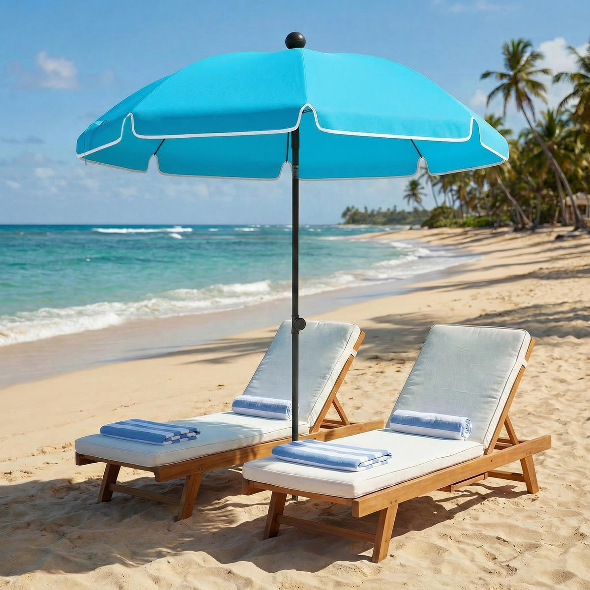 STRANDSCHIRM Metall Polyester Blau - Blau, Metall (150/150cm) - Outsunny