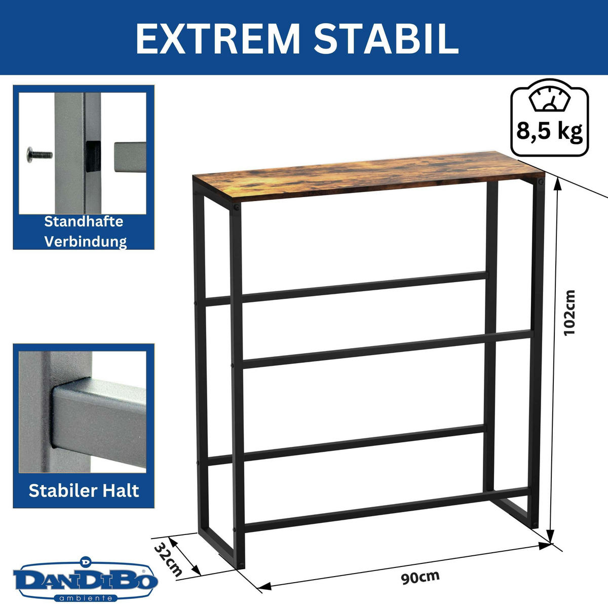 GETRÄNKEKISTENREGAL 4 Kisten mit Ablage Metall/Holz Schwarz 90/32/102 cm - Schwarz, Metall (90/102/32cm) - DanDiBo