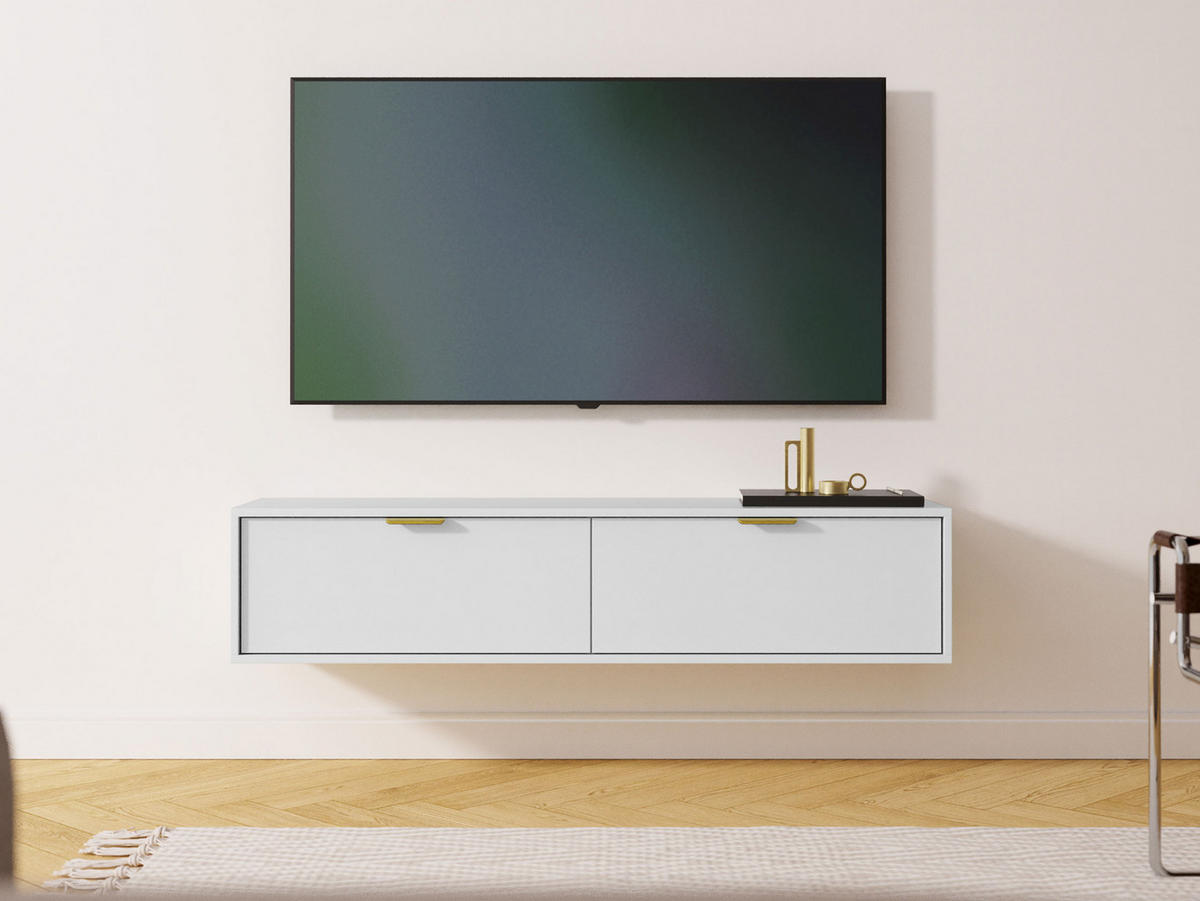 TV-LOWBOARD Senna 140 - Goldfarben/Weiß, Holzwerkstoff/Metall (140/35/33cm) - MIRJAN24
