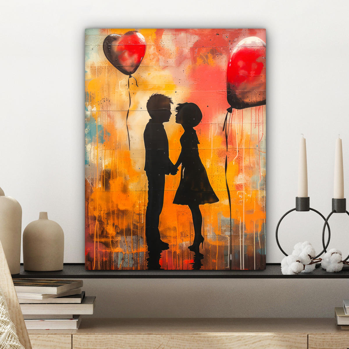 LEINWANDBILD Straßenkunst - Liebe - Graffiti - Kunst - Banksy 30x40 cm - Orange, Textil (30/40cm) - MuchoWow