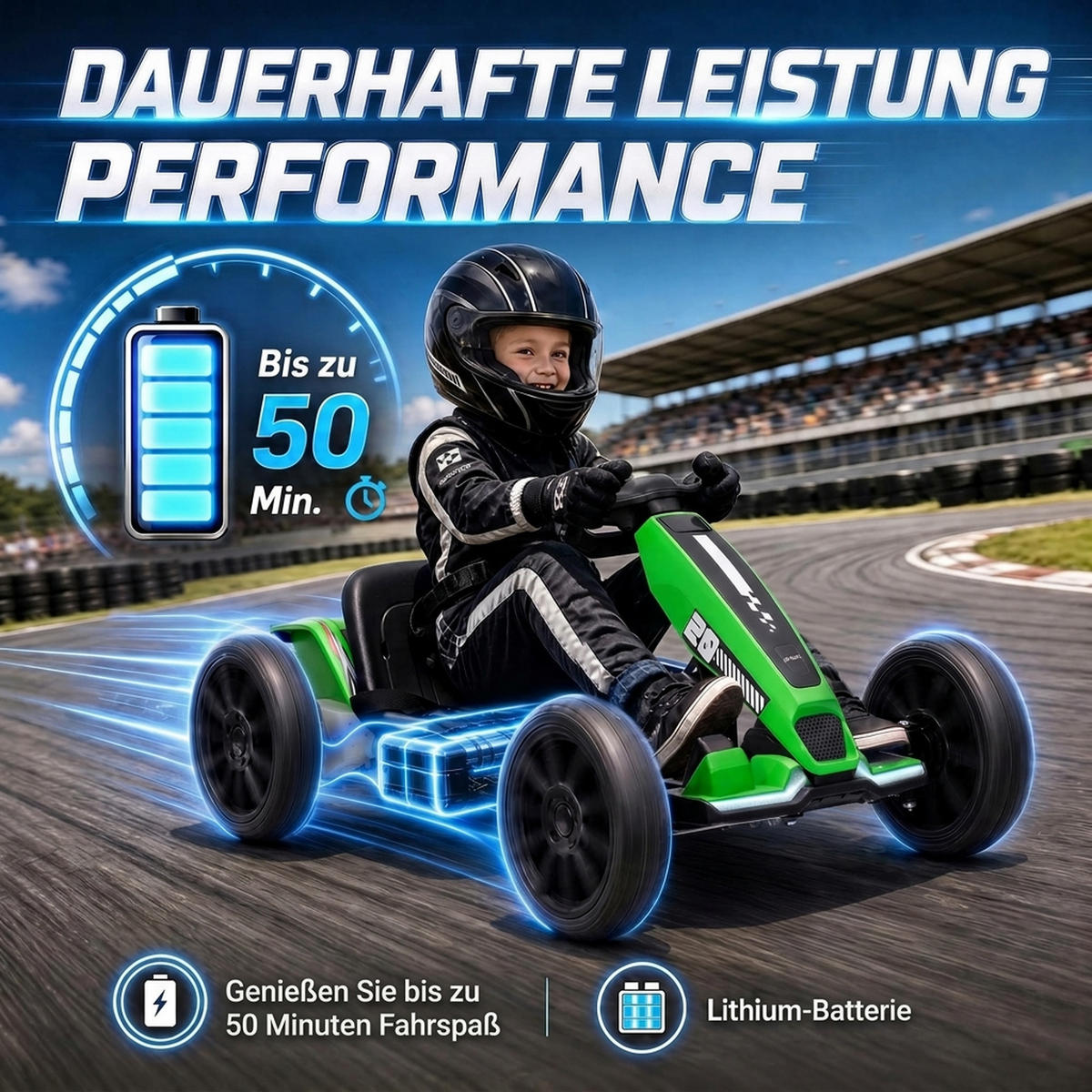 KINDER-GOKART Stahl EVA Grün - Grün, Metall (98/55.5/46.5cm) - AIYAPLAY
