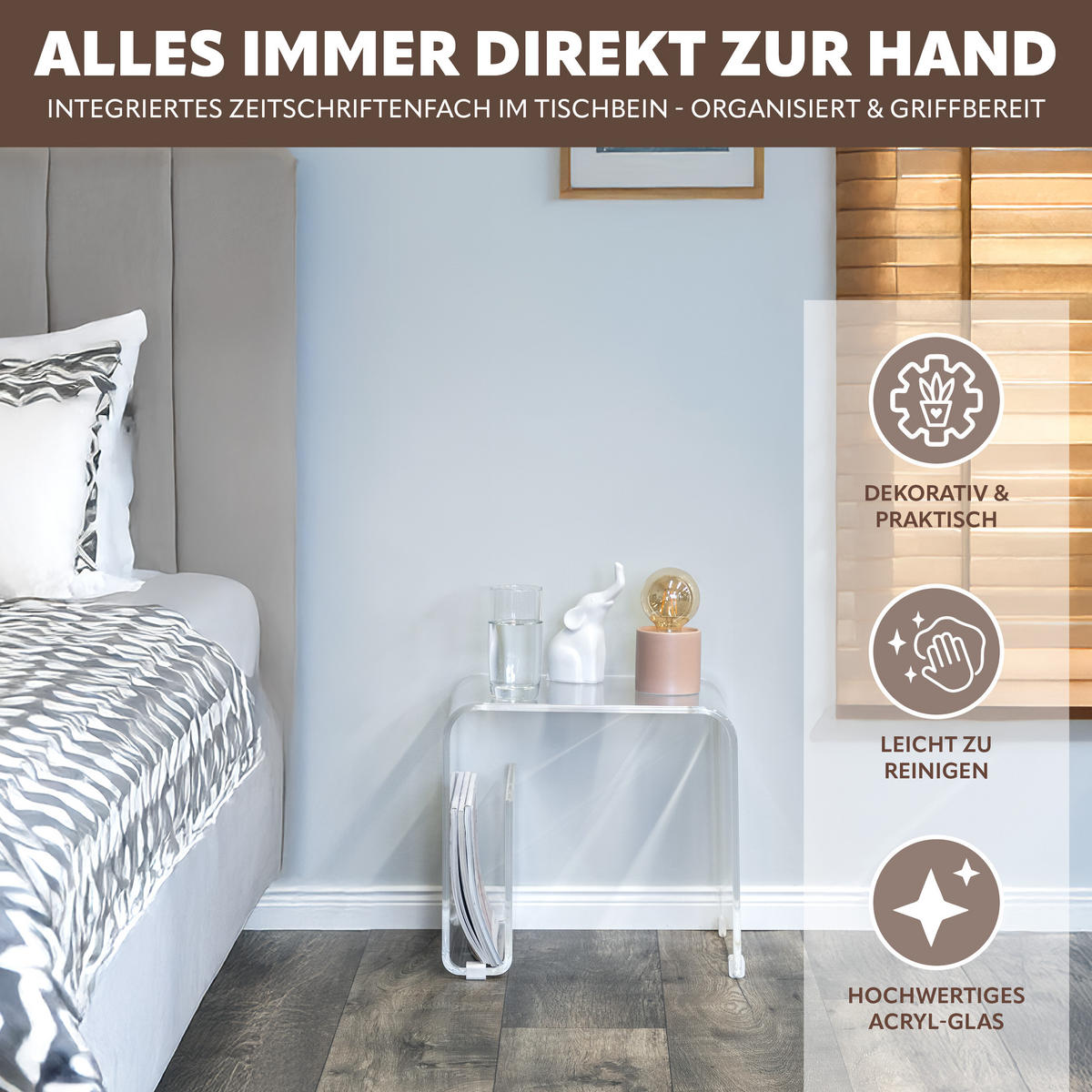 BEISTELLTISCH MIT MAGAZINHALTER Acryl transparent - Transparent, Kunststoff (30/38.5/35.5cm) - eluno