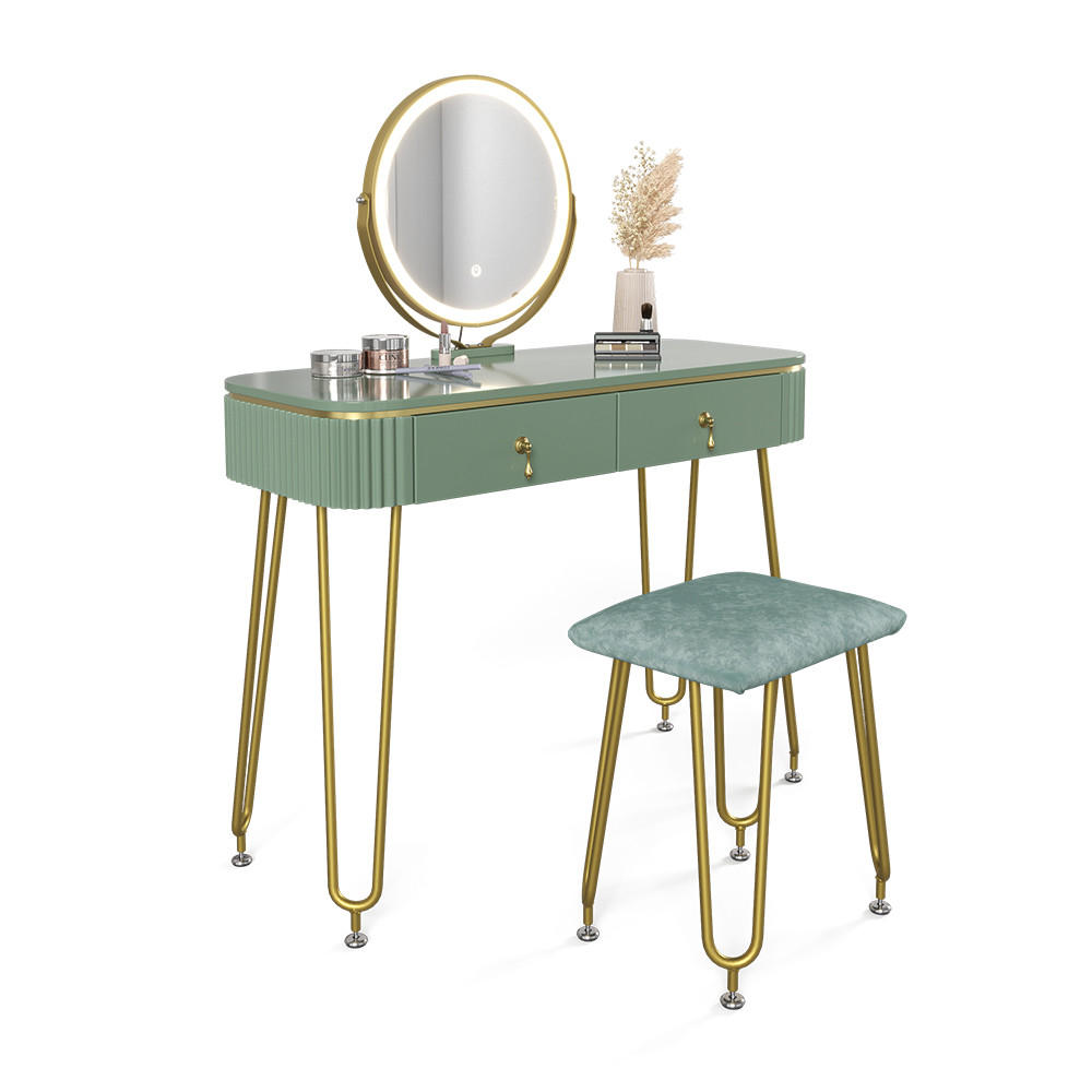 SCHMINKTISCH Grace Grün 100 cm mit LED Beleuchtung und Hocker - Grün, Holzwerkstoff (100/126/40cm) - Vicco
