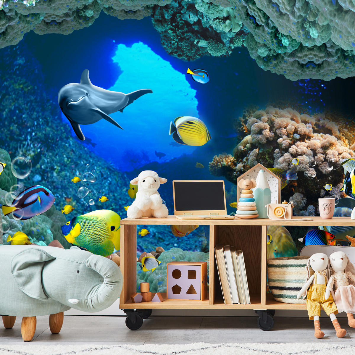 FOTOTAPETE für Badezimmer Unterwasser Korallenriffe Fische 250x175 - Türkis/Blau, Papier (250/175cm) - Muralo