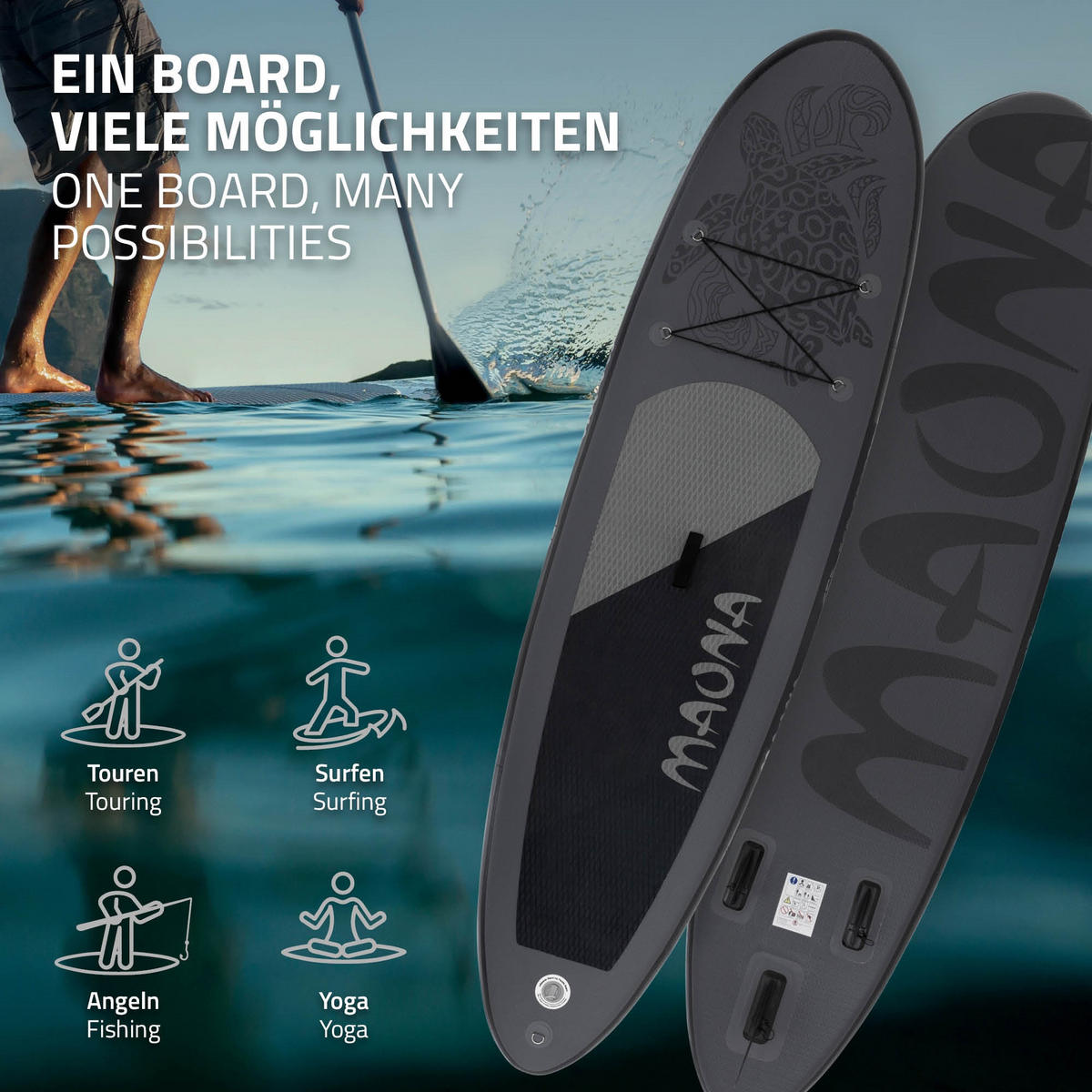 STAND UP PADDLE BOARD Maona Schwarz - Schwarz, Kunststoff (308/78/10cm) - ECD-Germany