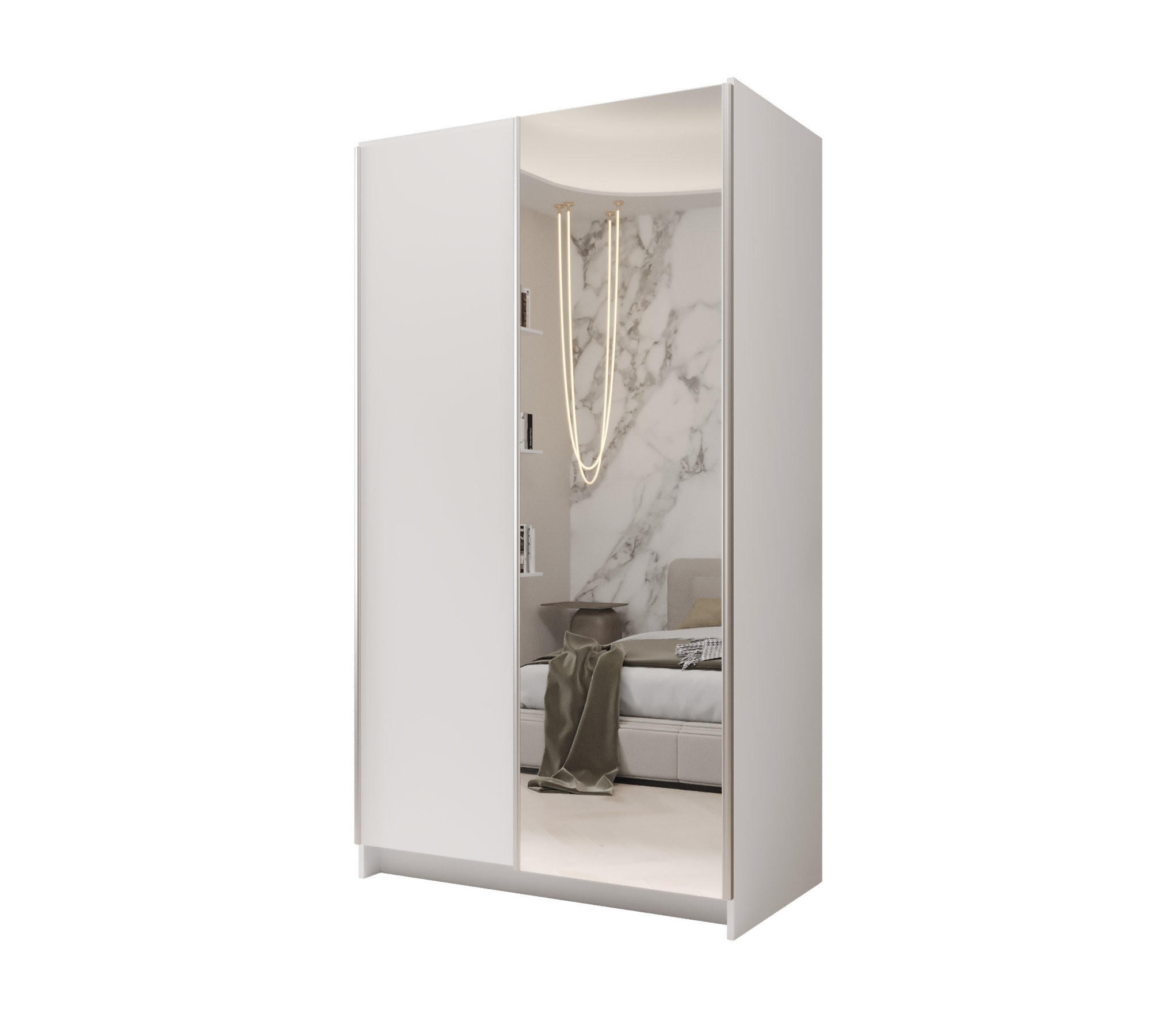 SCHIEBETÜRENSCHRANK MORE 100, 2-türig Kleiderschrank mit 1 Spiegel, Moderne Garderobe, Schrank in Größe: 100 x 216 x 64 cm - Weiß, Holzwerkstoff (100/216/64cm) - O-Sofa