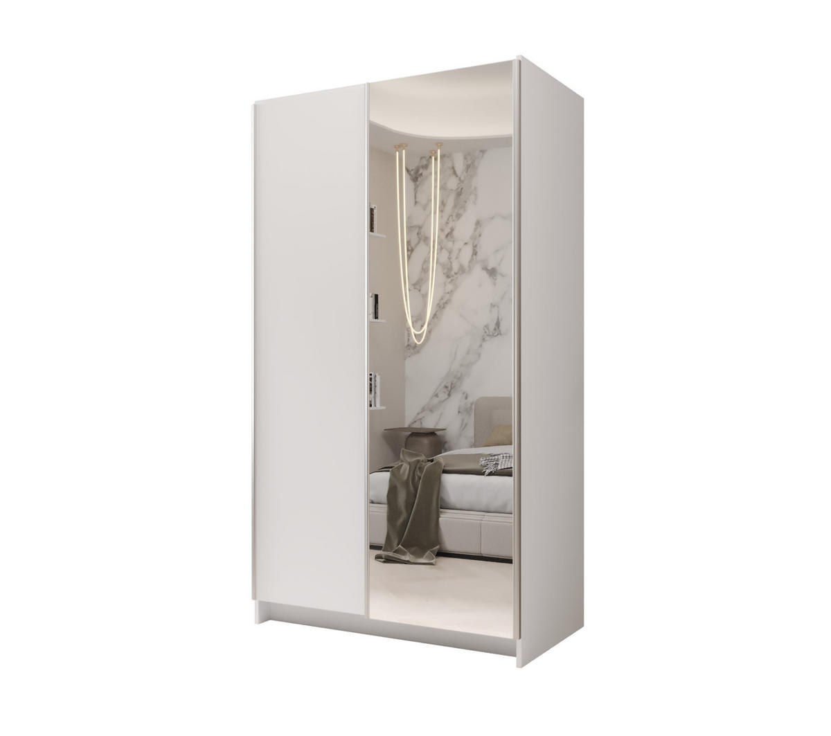 SCHIEBETÜRENSCHRANK MORE 100, 2-türig Kleiderschrank mit 1 Spiegel, Moderne Garderobe, Schrank in Größe: 100 x 216 x 64 cm - Weiß, Holzwerkstoff (100/216/64cm) - O-Sofa