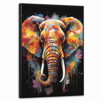 LEINWAND Bilder mit Rahmen - Elefant - Graffiti - Schwarz - Tiere - Farben - 50x70 - Schwarz, Textil (50/70cm) - MuchoWow