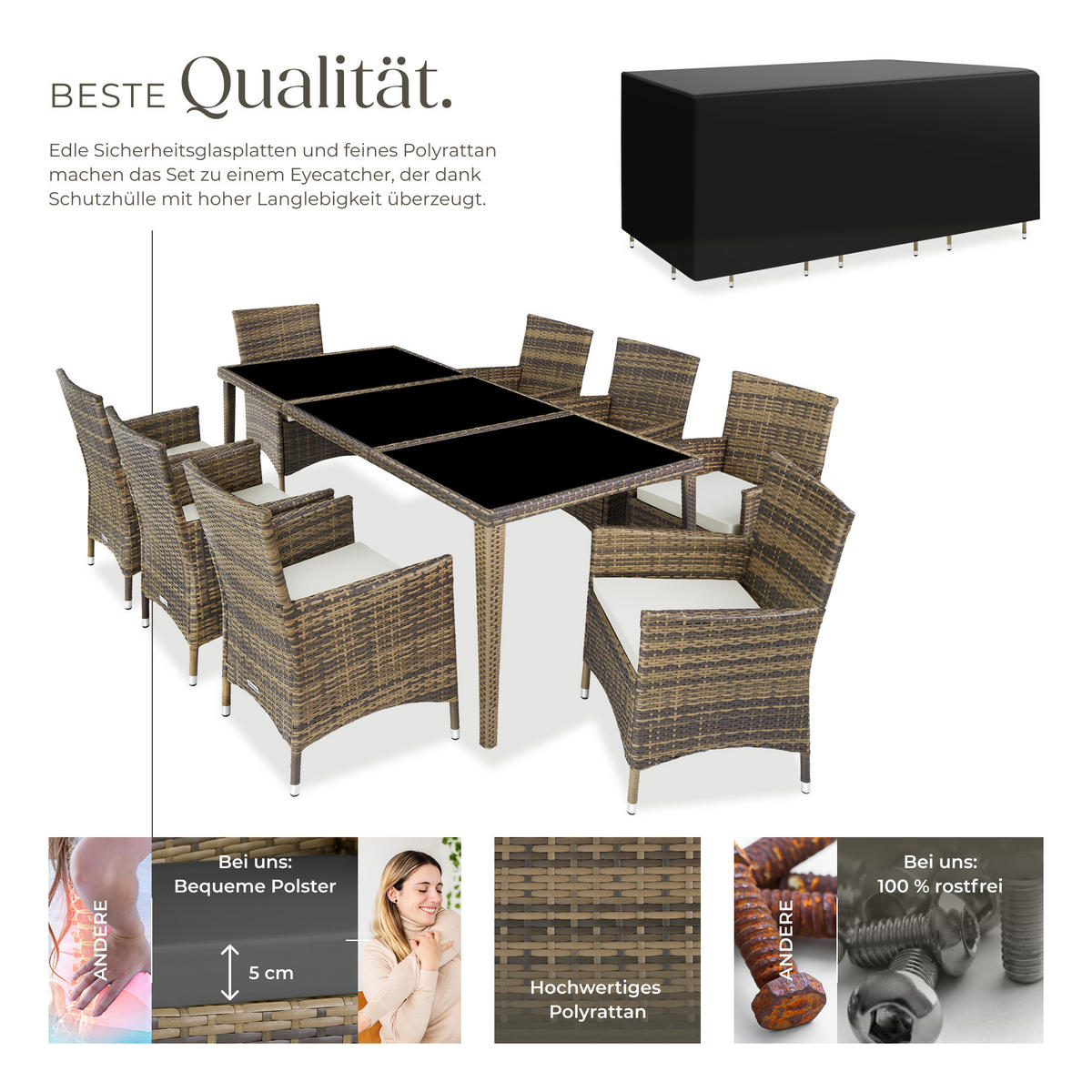 RATTAN SITZGRUPPE Menorca,2 Bezugssets, inklusive Schutzhülle,natur - Naturfarben, Kunststoff - tectake