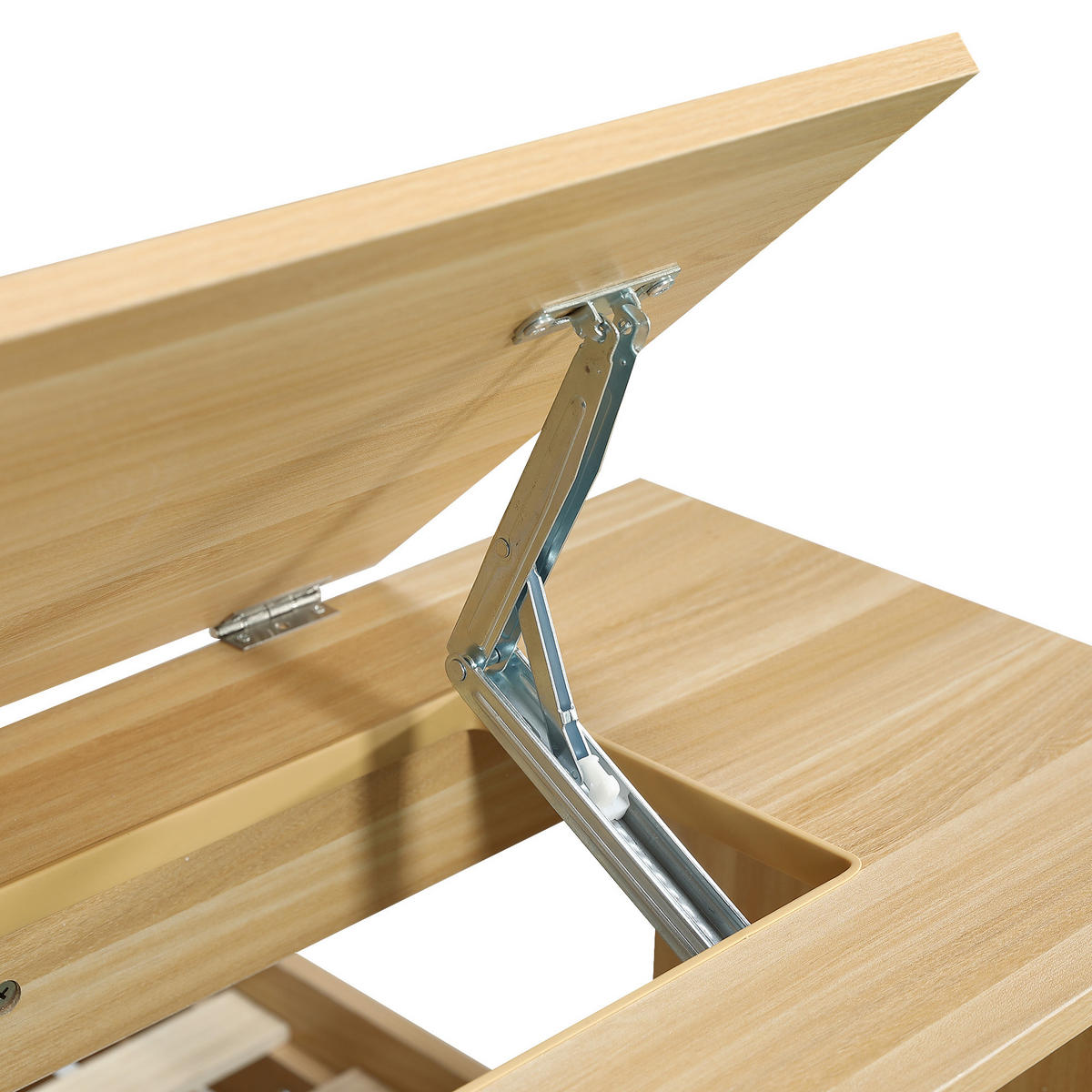 JUGENDBETT 140/200 cm in Naturfarben mit Stauraum, Kopfteilregal und Klapptisch aus Holz - Naturfarben, Holzwerkstoff - STILVORA