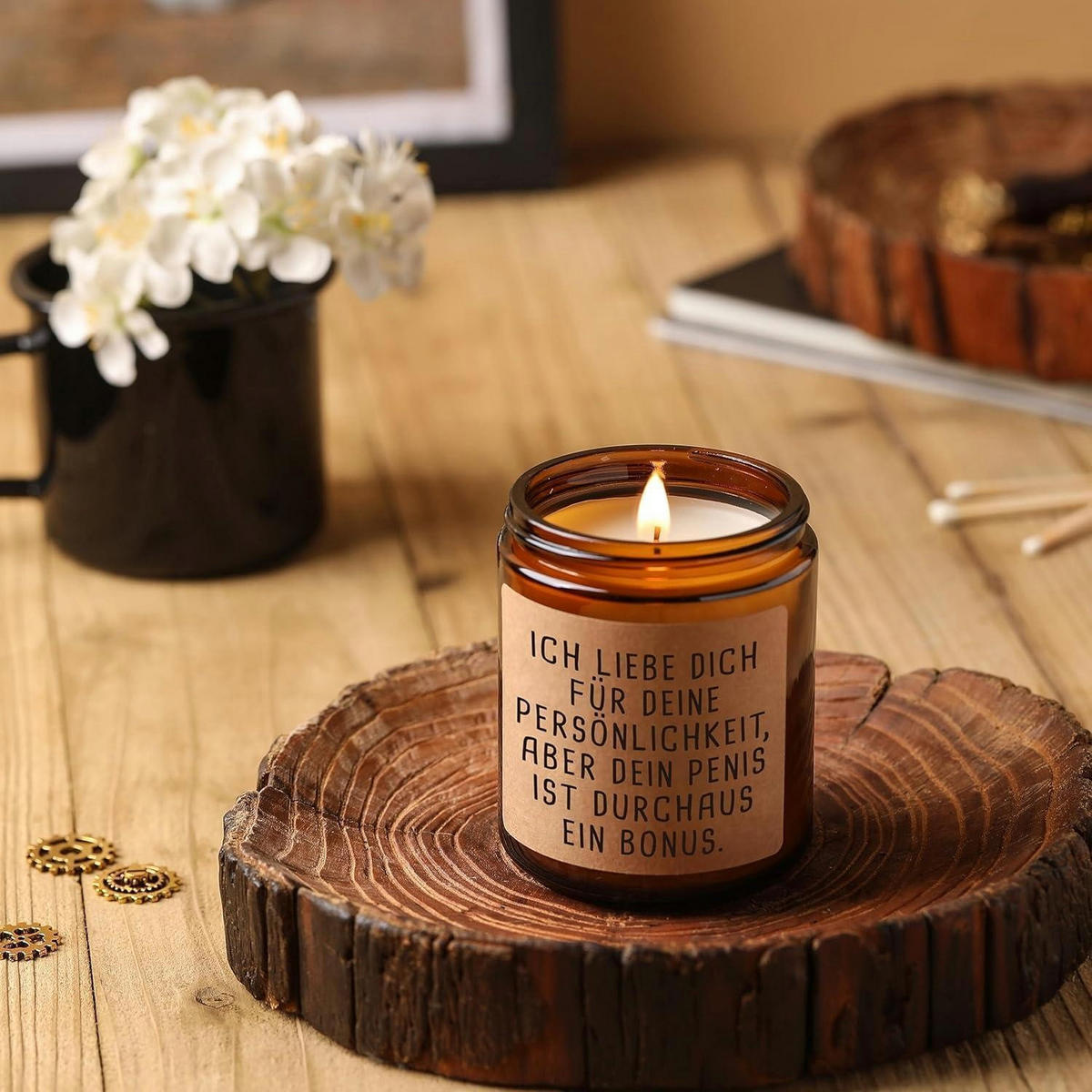 DUFTKERZE Teakholz Maskulin 100% Sojawachs Geschenkbox - Braun, Paraffin (7.5cm)