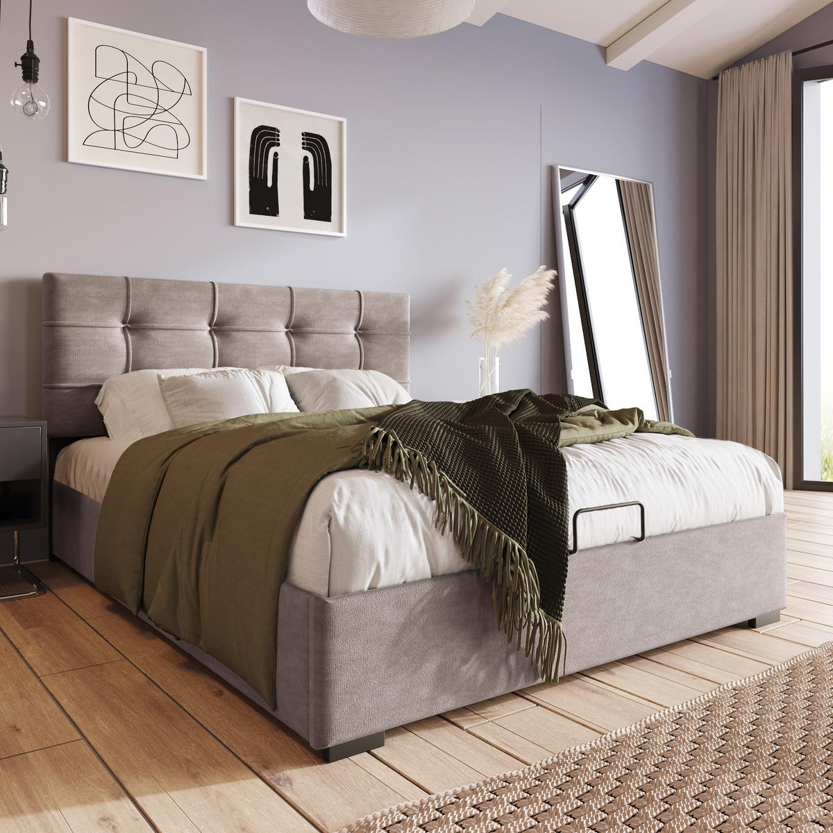 POLSTERBETT 90/200 cm Hellgrau mit verstellbarem Kopfteil und Stauraum - Hellgrau, Textil (90/200cm) - OKWISH