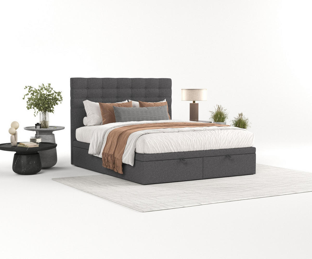POLSTERBETT Callo mit Stauraum 160/200 cm Anthrazit im Megan Stoff - Anthrazit/Schwarz, Holz/Holzwerkstoff (160/200cm) - AltaBeds
