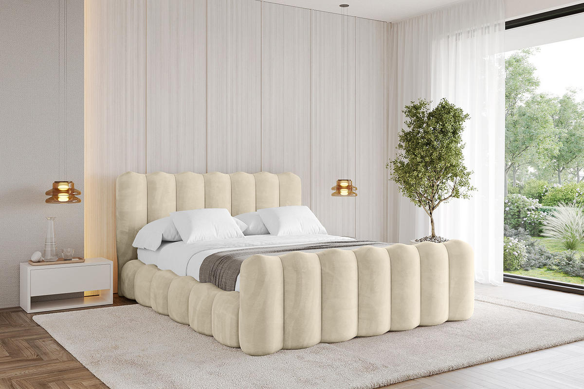 POLSTERBETT mit Bettkasten, Fußteil und Lattenrost, Bett mit Matratze H3/H4 - SORA-Z 140x200 Beige - Ecru, Holzwerkstoff/Textil (140/200cm) - ALTDECOR