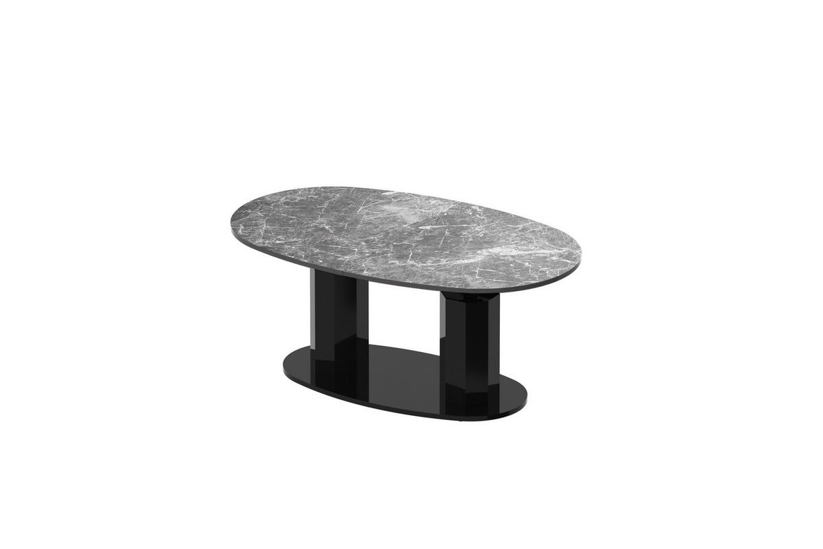 COUCHTISCH Eiche Natur Schwarz Hochglanz oval ausziehbar höhenverstellbar - Schwarz Hochglanz/Schwarz, Holzwerkstoff (80/130/54cm) - designimpex