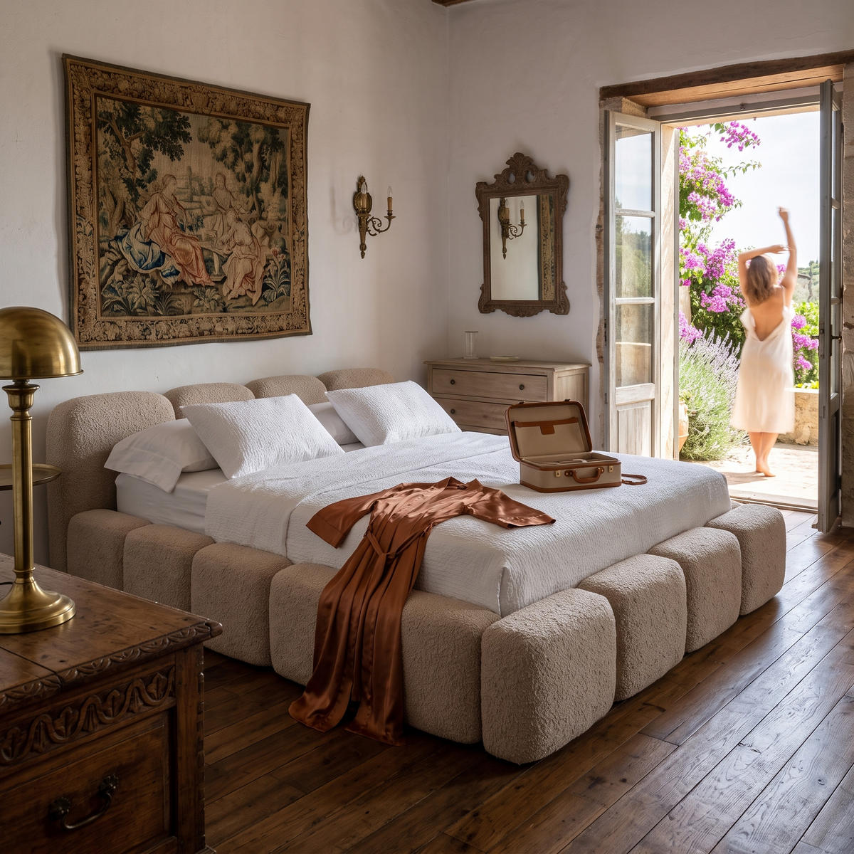 POLSTERBETT SUENO 180x200 cm in Beige, gepolstertes Kopfteil, Metalllattenrost, Bettkasten, Bouclé-Stoff - Beige/Naturfarben, Holz/Textil (180/200cm) - Muffo
