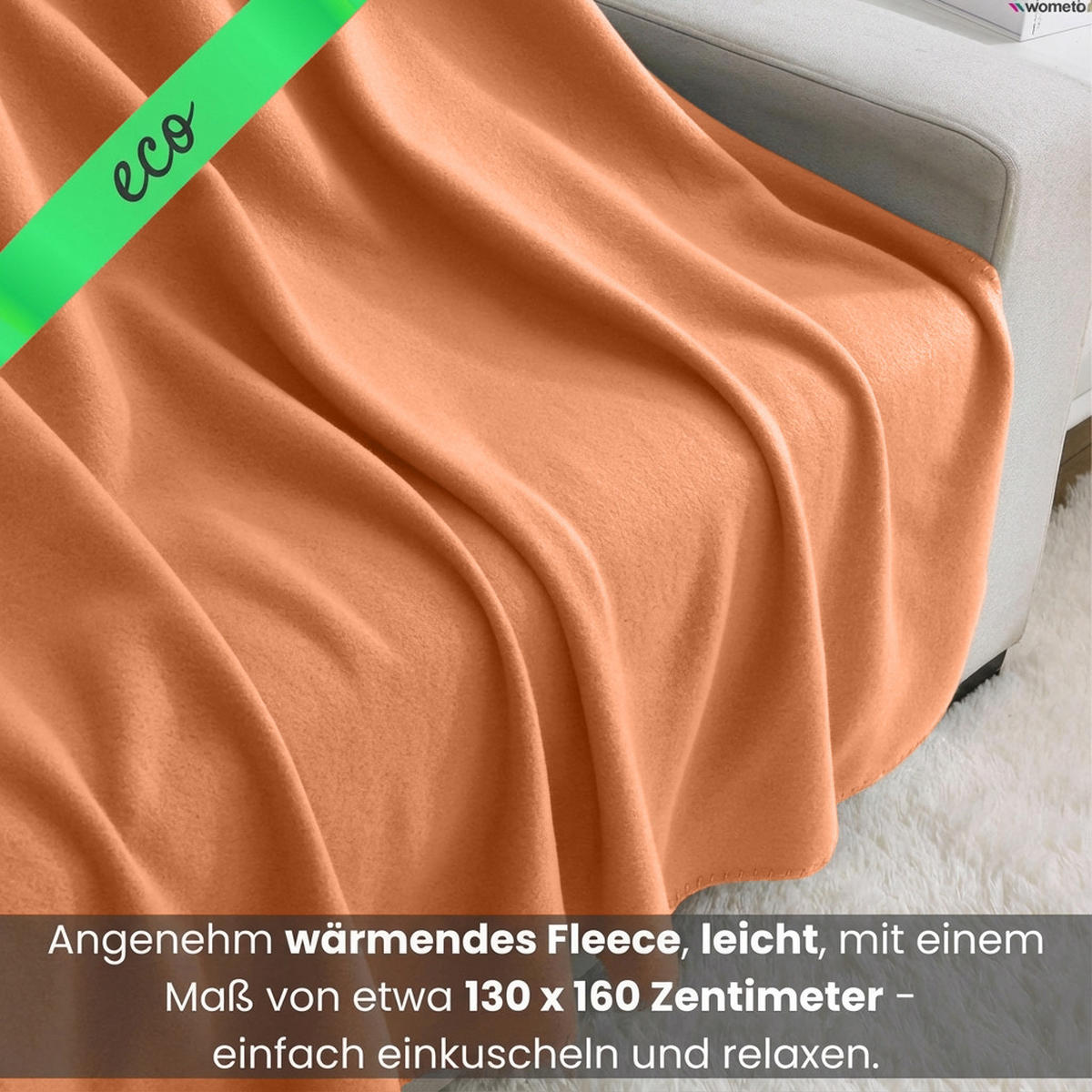 2ER Set Fleecedecken 130x160 eco-line aus 100% recyceltem Material orange - Orange, Textil (130/160cm) - wometo