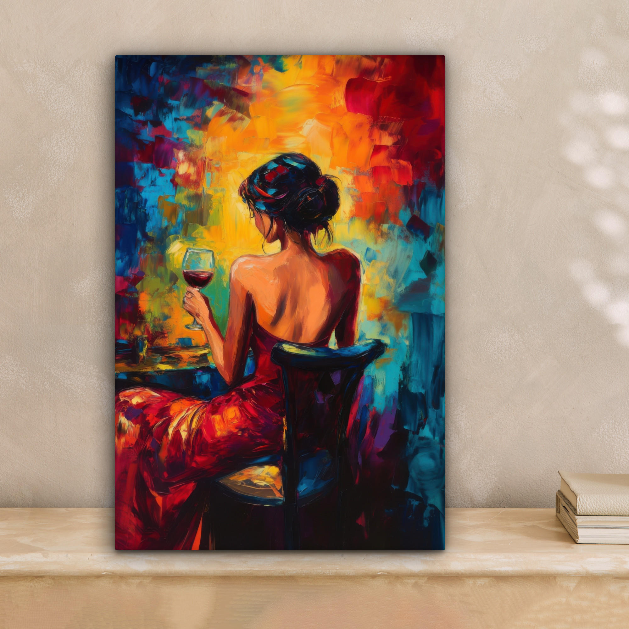 LEINWANDBILD Wein - Frau - Stimmungsvoll - Farbenfroh 20x30 cm - Bordeaux, Textil (20/30cm) - MuchoWow