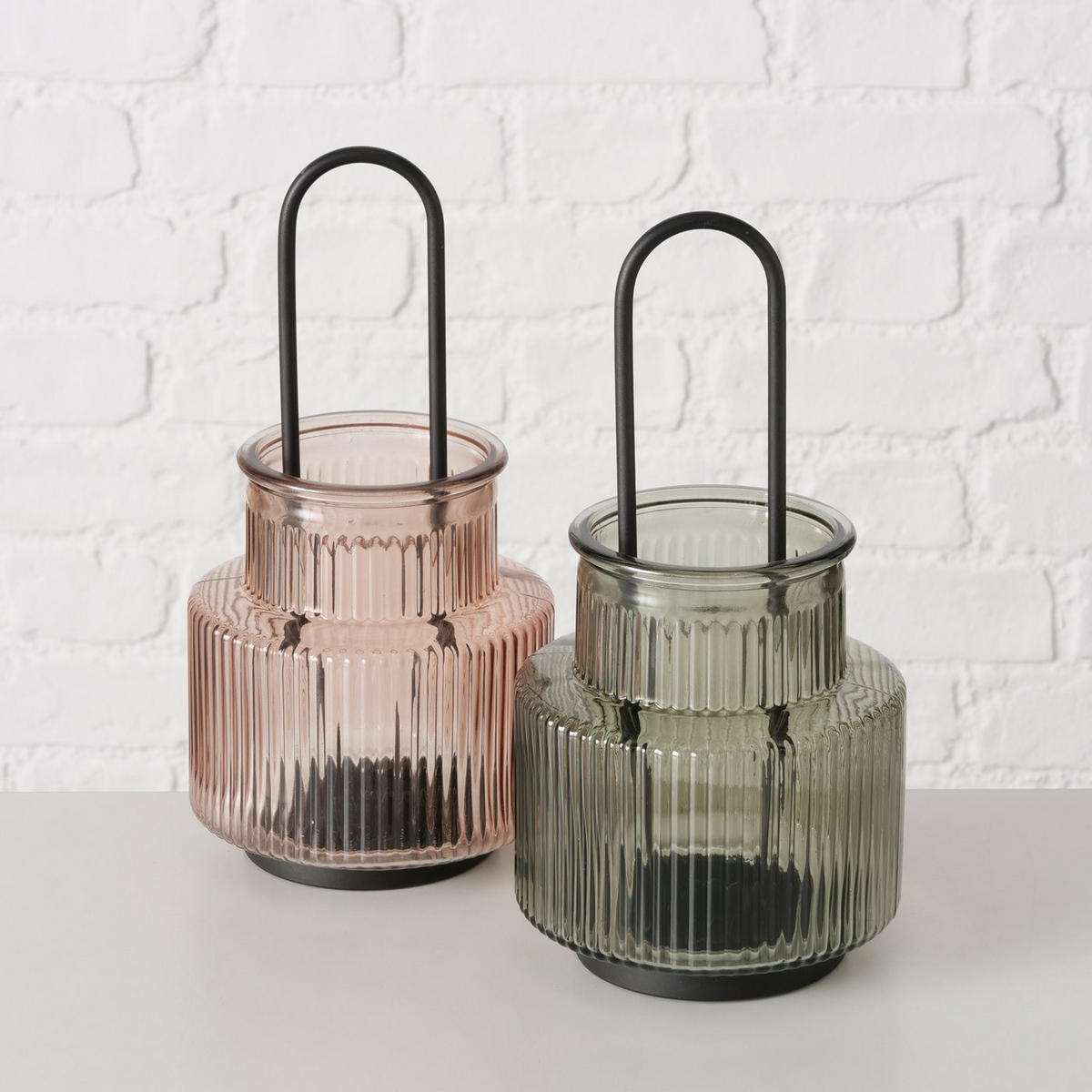 GLASLATERNE aus geriffeltem Glas Riffa 12,9/12,9/25,5 cm - Rosa, Glas (12.9/25.5/12.9cm) - Boltze Home