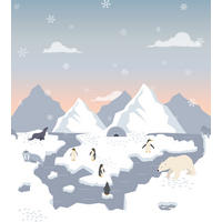 FOTOTAPETE Eisbären, Pinguine und Robben im Schnee 250 x 279 cm - Blau, Papier (250/279cm) - ESTAhome