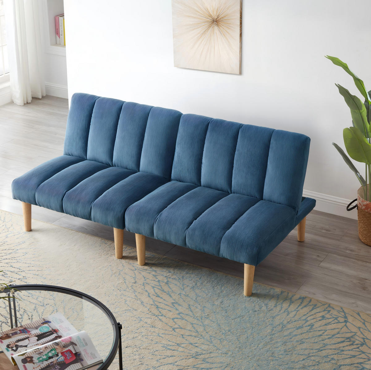 SCHLAFSOFA mit 3-fach verstellbarer Rückenlehne Corduroy Blue - Blau, Holzwerkstoff (167/72/82cm) - Meubliv