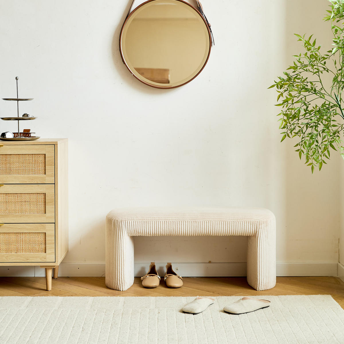 SITZBANK Samt Beige - Beige, Textil (90/41/35cm) - Nordlys