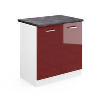 SPÜLENUNTERSCHRANK R-Line Rot Hochglanz 80 cm , AP Anthrazit - Bordeaux/Rot, Holzwerkstoff (80/81.6/60cm) - Vicco