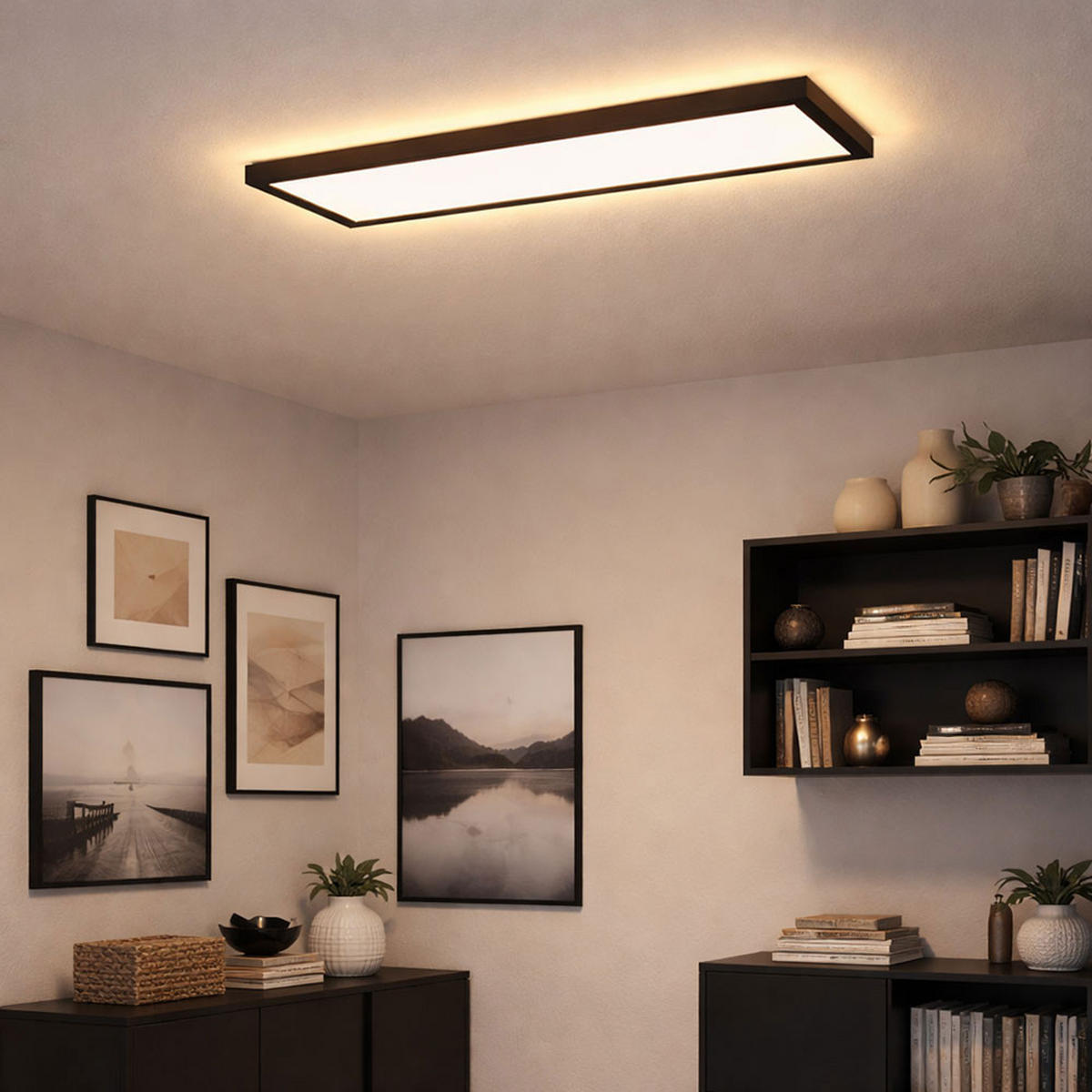 LED DECKENPANEL Backlight Schwarz eckig - Schwarz, Kunststoff (58.2/20.2/4.1cm) - Briloner