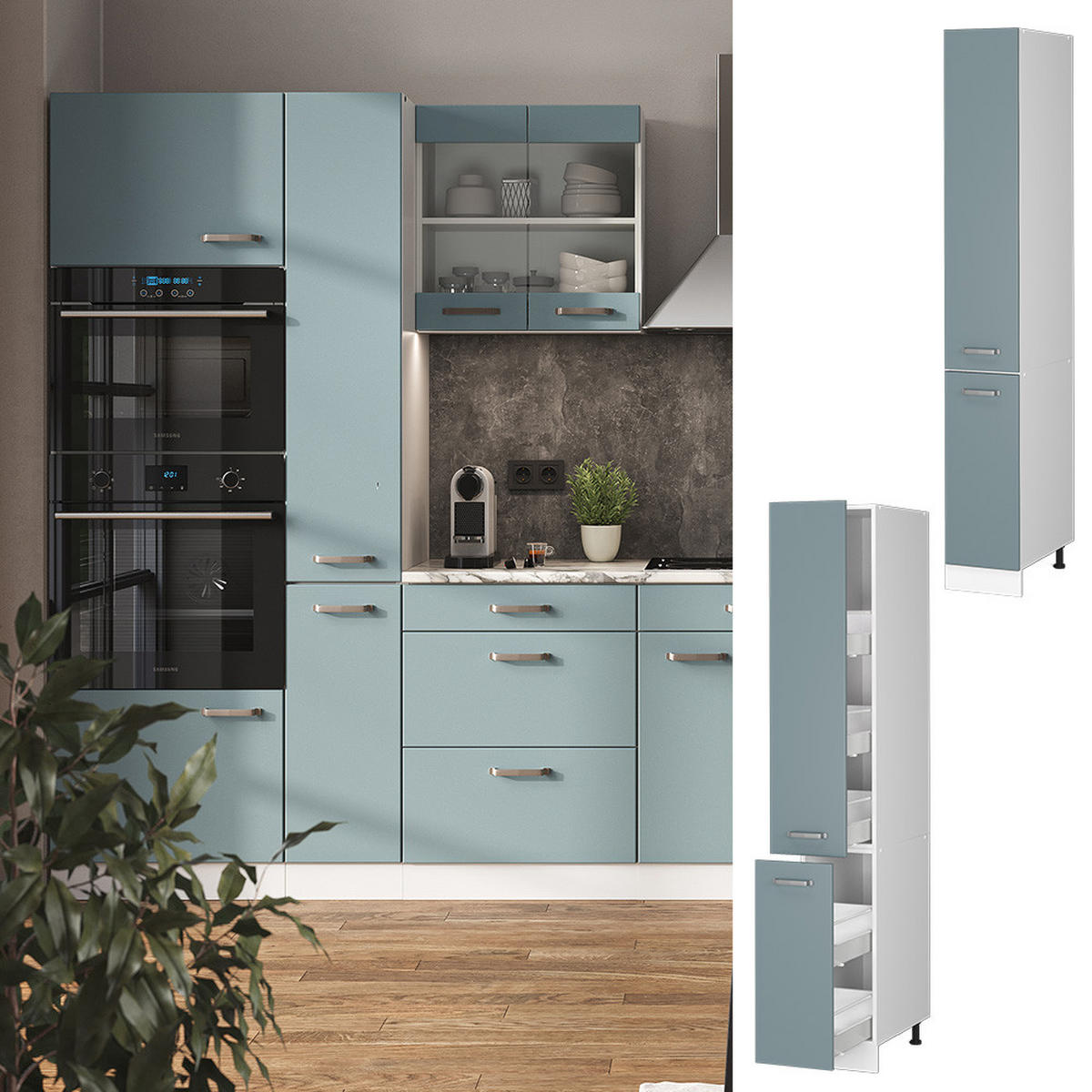 APOTHEKERSCHRANK R-Line Blau-Grau 30 cm - Blaugrau/Weiß, Holzwerkstoff (30/207/57.2cm) - Vicco