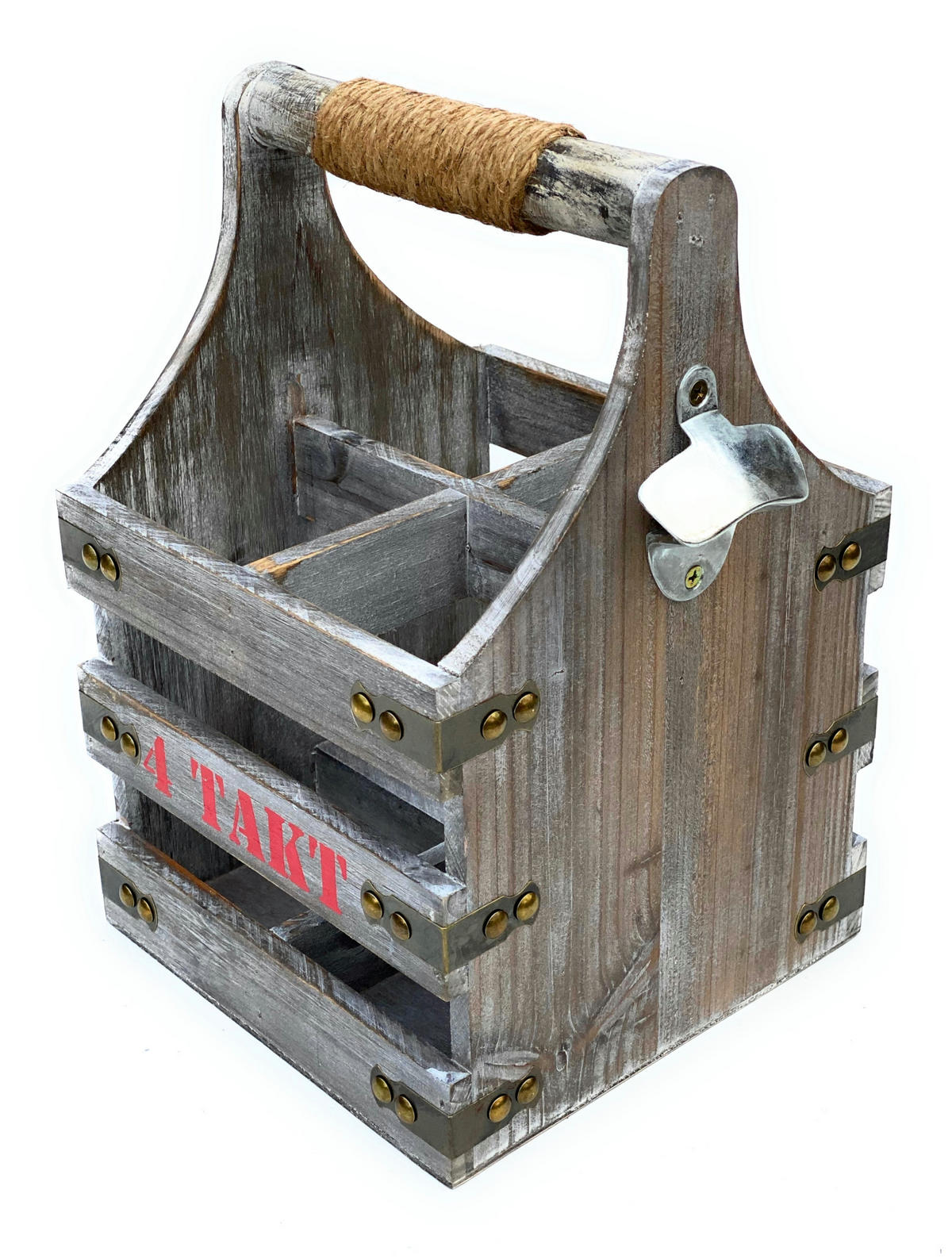 BIERTRÄGER aus Holz mit Flaschenöffner 4 Takt 96034 - Grau, Holz (21/32/21cm) - DanDiBo