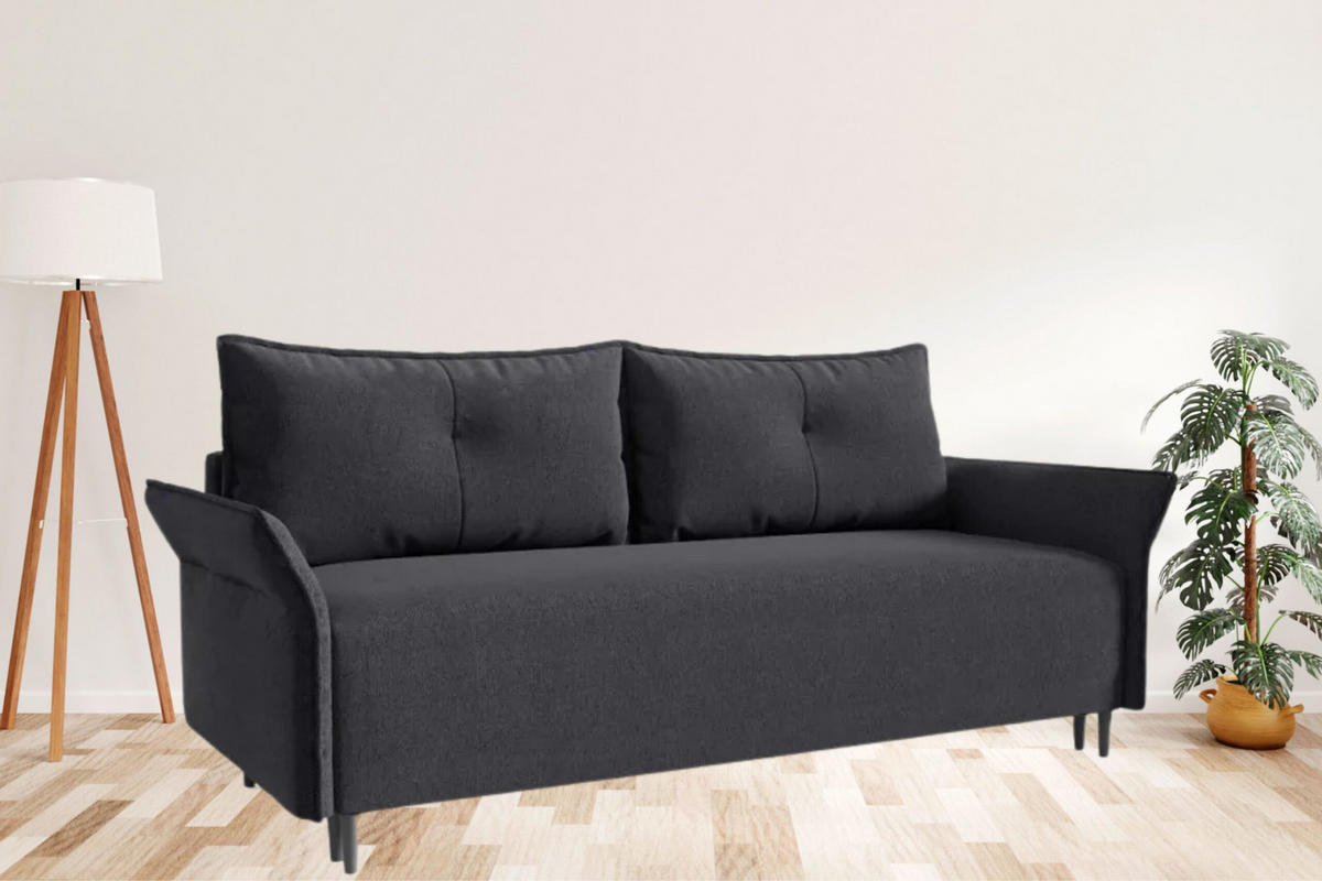 SCHLAFSOFA Ashton, Sofa mit Schlaffunktion und Bettkasten, Farbe: Dunkelgrau, Veloursstoff - Dunkelgrau, Textil (235/100/86cm) - Sepro Meble