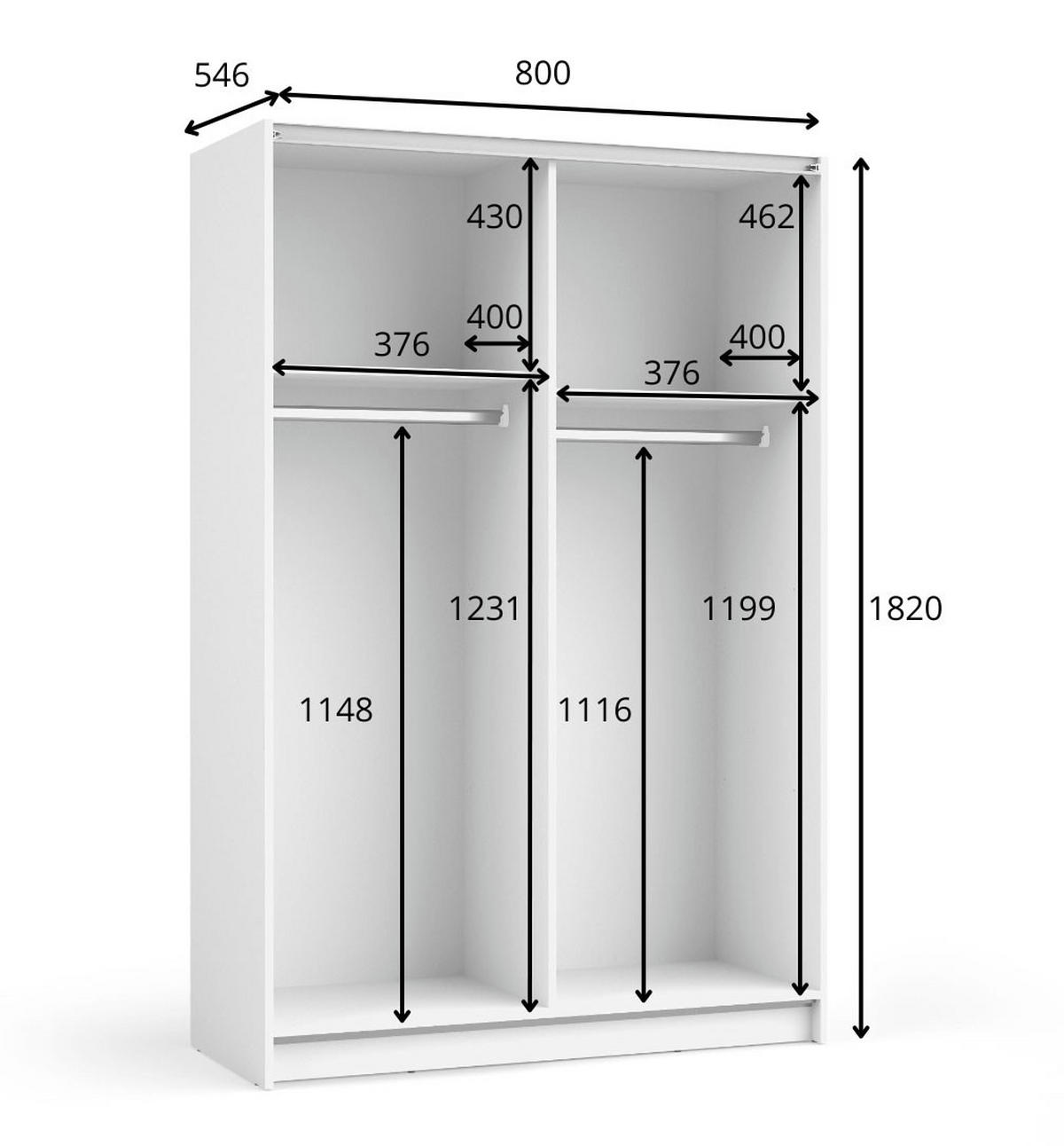 SCHWEBETÜRENSCHRANK Sofia weiß 80 / 54 / 182cm - Weiß, Holz/Holzwerkstoff (80/182/54cm) - Feldmann-Wohnen