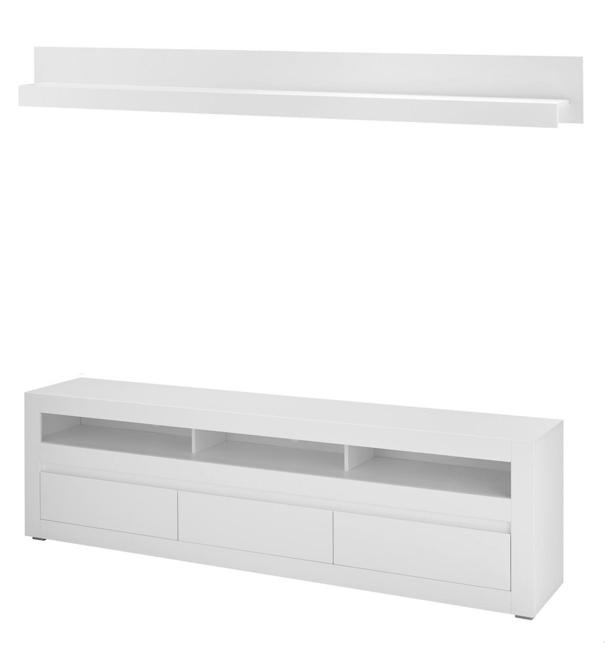 WOHNWAND weiß, Evoke Eiche, Kombination 3-teilig, Soft-Close-Funktion und Beleuchtung - Silberfarben/Weiß, Holz/Holzwerkstoff (312/198/42cm) - Furn.Design